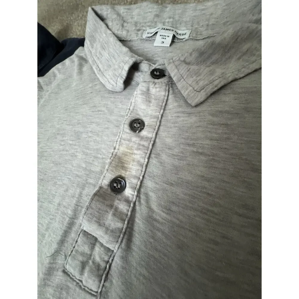 James Perse Shirt Lot of 2 Size 3 Gray Long Sleeve Blue Polo USA Made Cotton - Picture 6 of 12